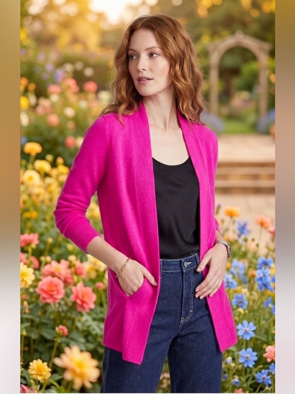 Charter Club Luxury Fuchsia Open Front Cardigan Size M